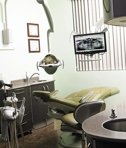 Dental exam room where cavity treatment is provided