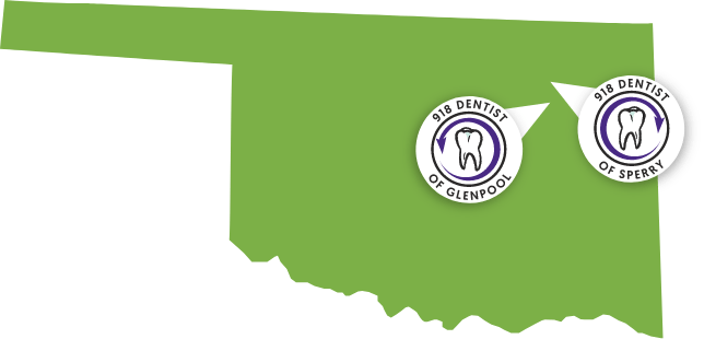 Animated map of Oklahoma showing dental office locations